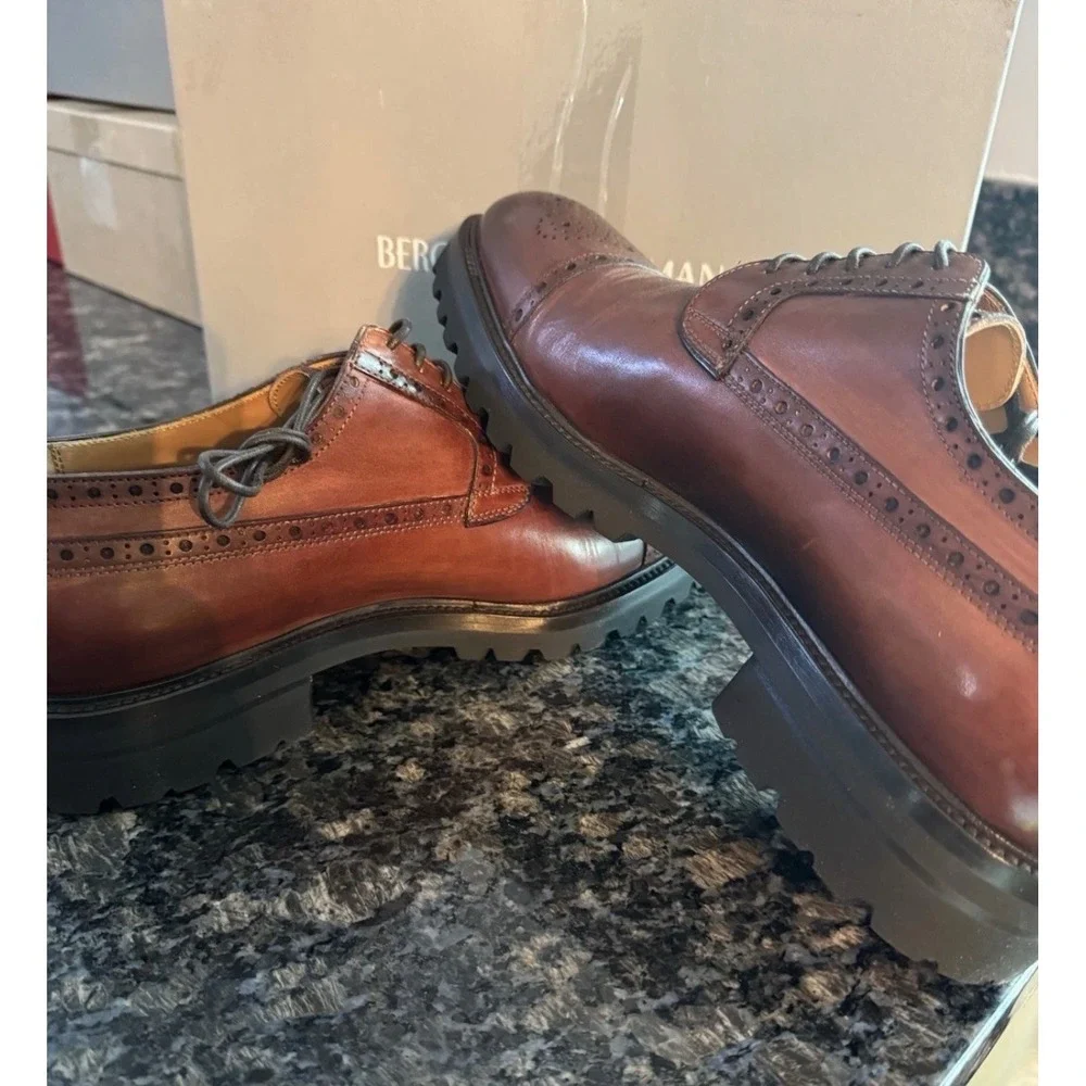 Bergdorf Goodman Venezia Red Brown Leather Brogue Cap Toe Lug Sole Shoes 43 10